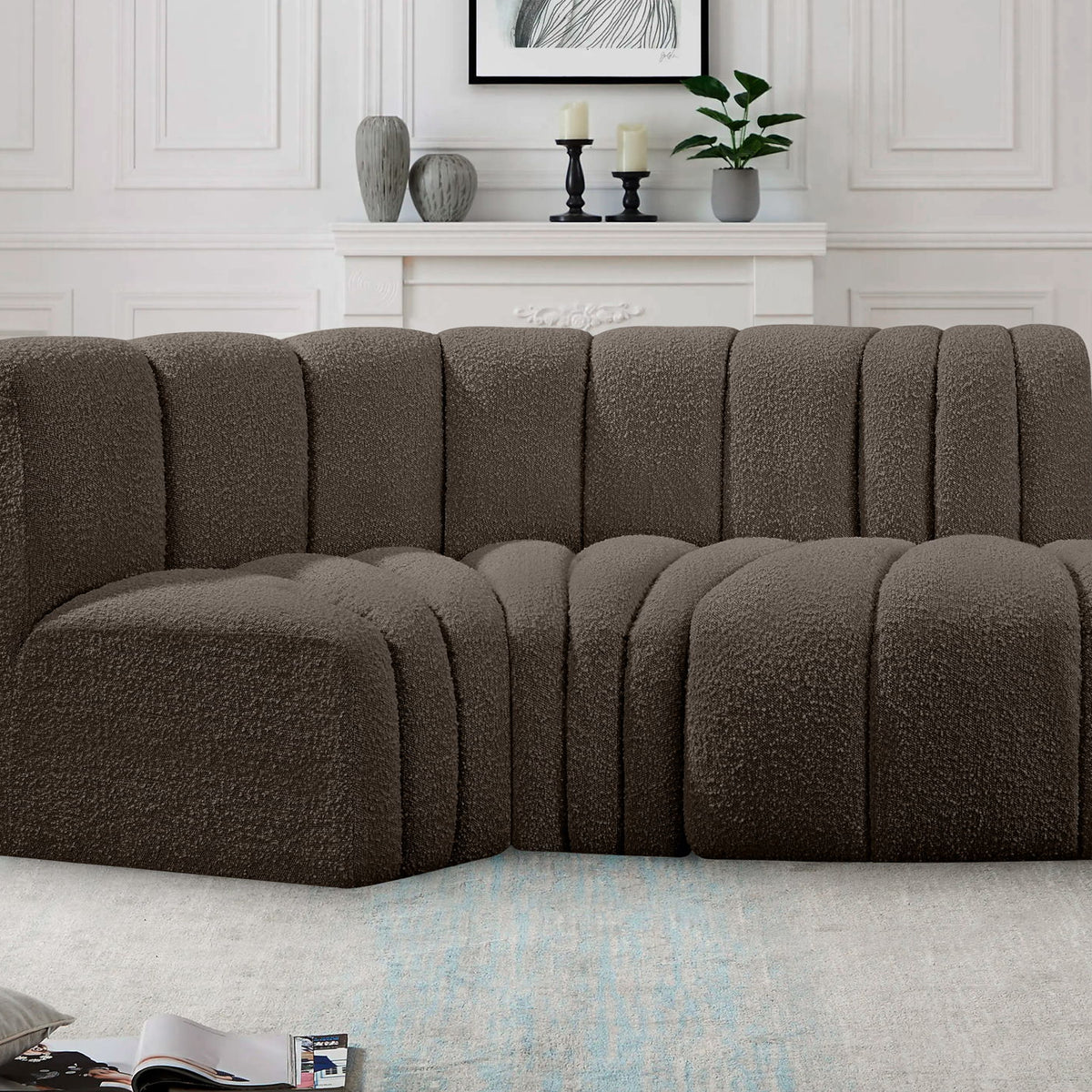 Arc - Boucle Fabric 3 Piece Modular L-Shaped Sofa