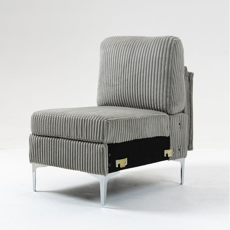 Modular Sectional Sofa Armless Seat Module, Corduroy Accent Chair with Back Cushion, Gray