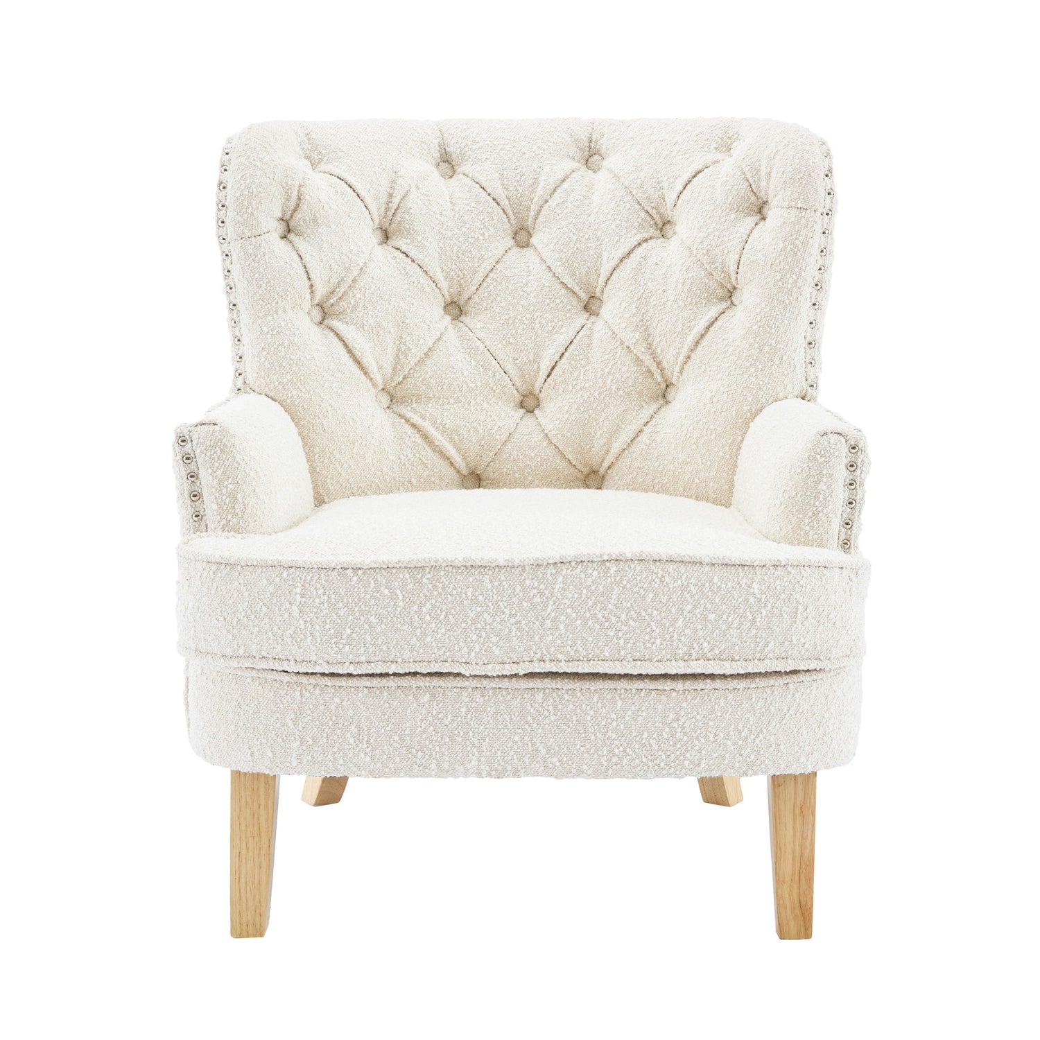 Vintage Style Club Chair, Granular Plush Fabric, Rubber Wood Legs - Almond