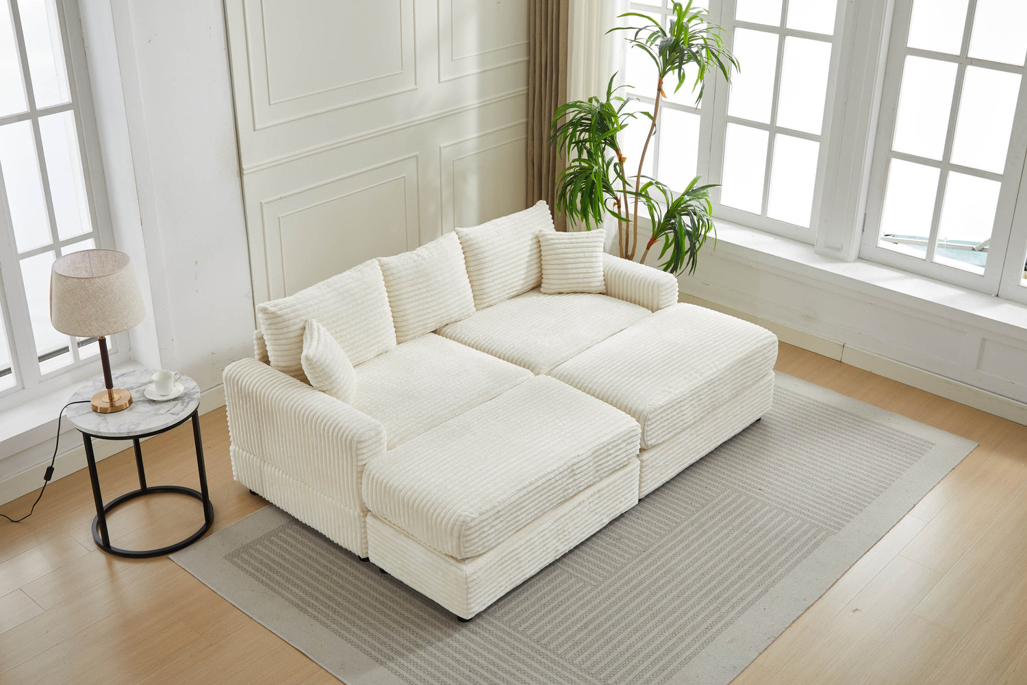 Modern Sectional Couch , 2 Pieces Corduroy Couch Cushion Covers , Soft Stretch Sofa Slipcovers with 2pcs Pillows