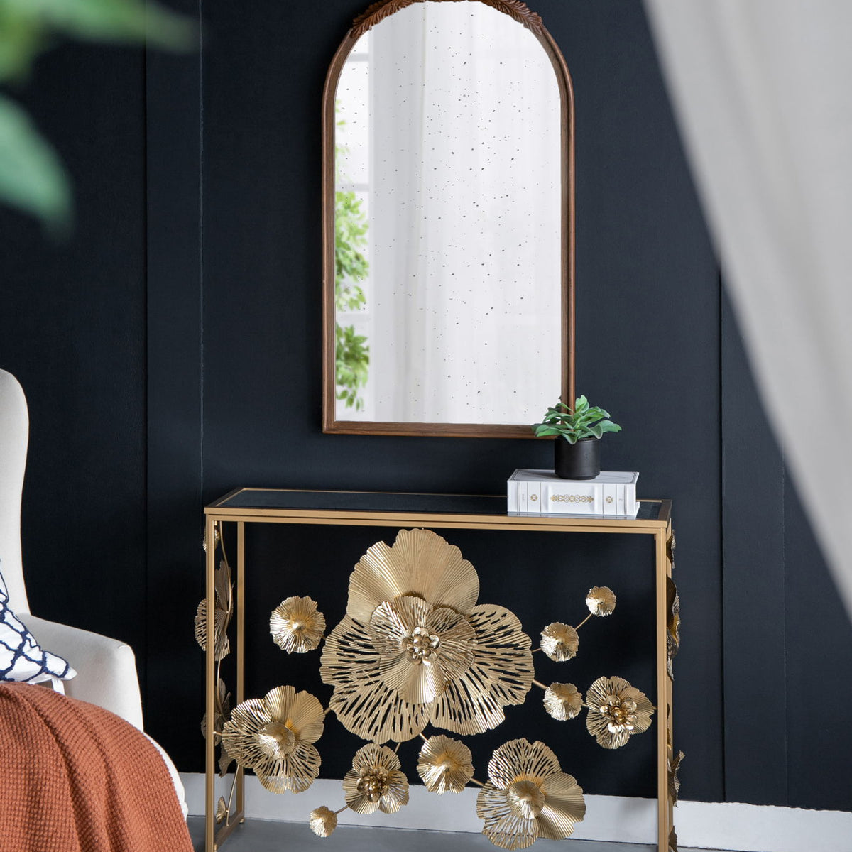 Console Table With Mirrored Glass Top, Modern Entryway Table For Living Room Foyer Entryway - Gold