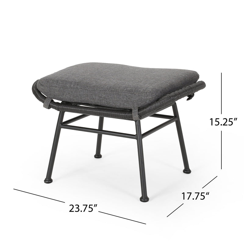 Outdoor Modern Boho Wicker Ottoman With Cushions (Set of 2)