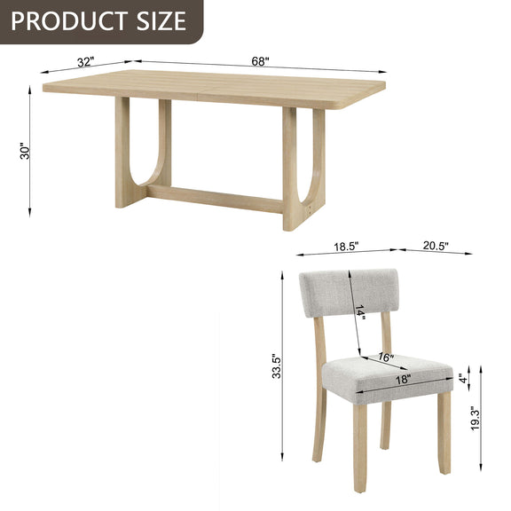 Dining table and chair size diagram showing 68 in tabletop and chair dimensions