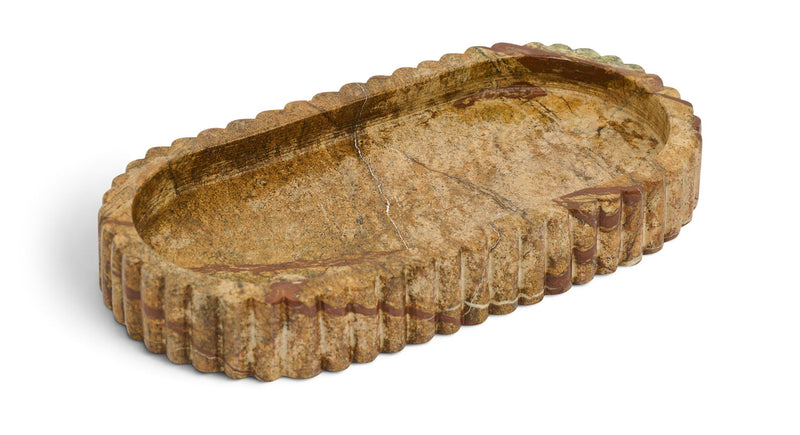 Light brown genuine marble tray with scalloped, ridged edges
