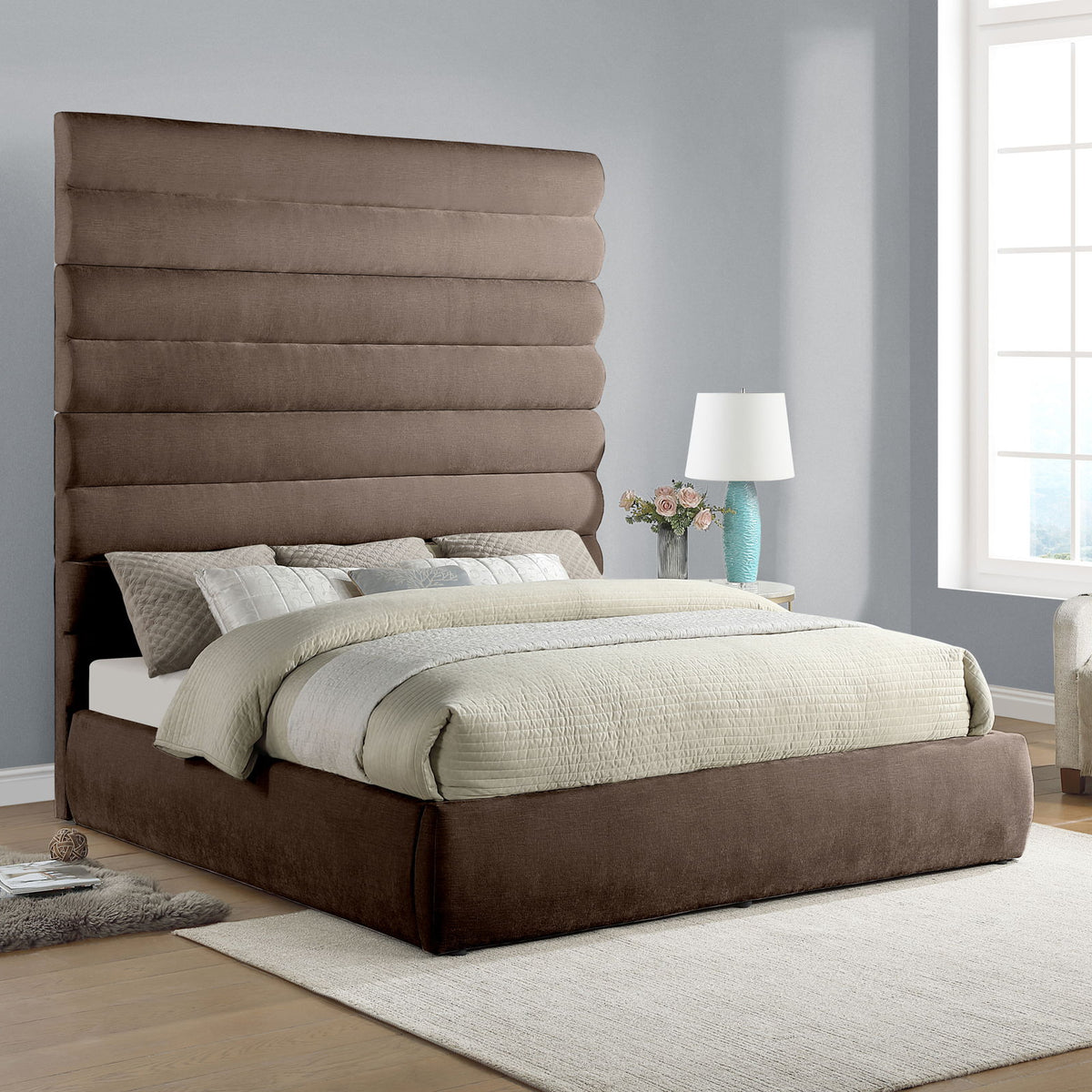 Adam - Chenille Fabric Bed With 89" Headboard