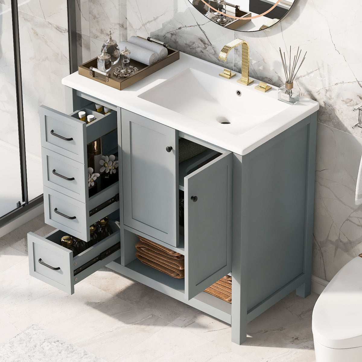 Modern Bathroom Vanity With Sink Top, 2 Doors And 2 Drawers