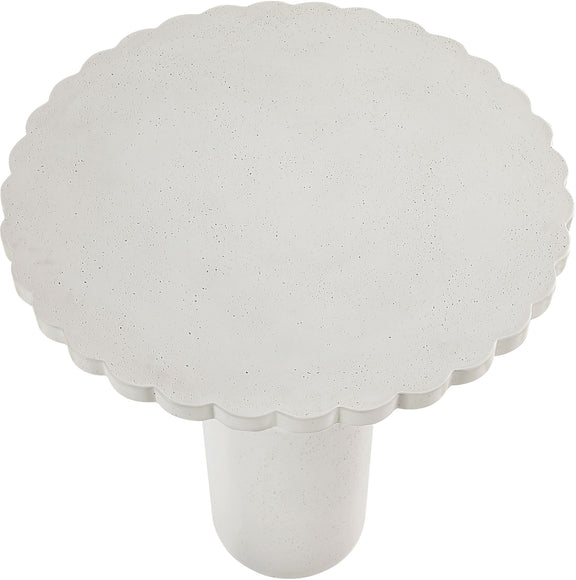 White speckled table pedestal in scalloped rounded shape