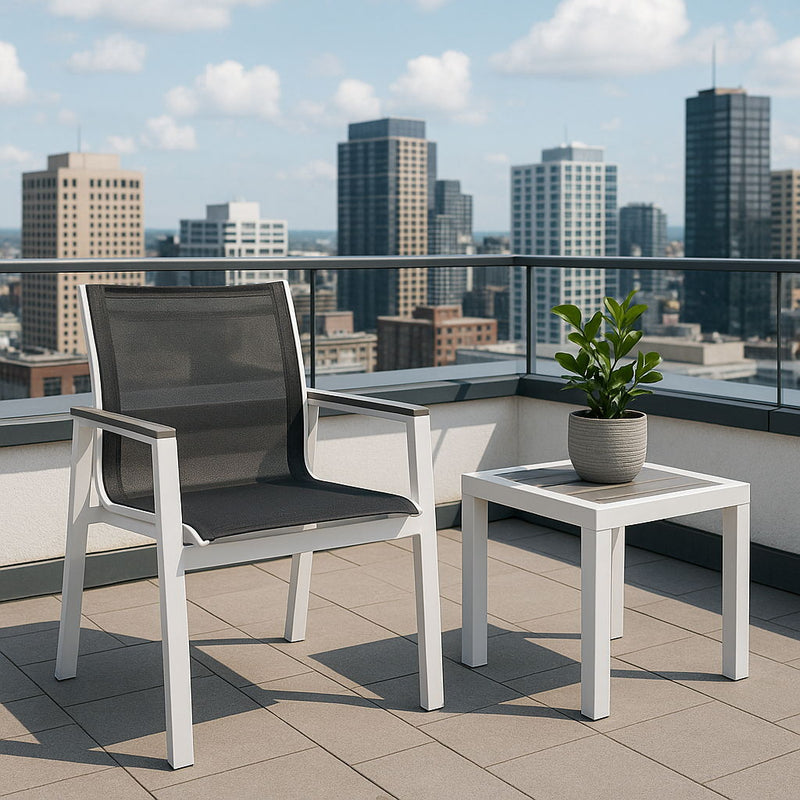 Nizuc - Outdoor Patio Dining Arm Chair With White Frame And Gray Arms (Set of 2)