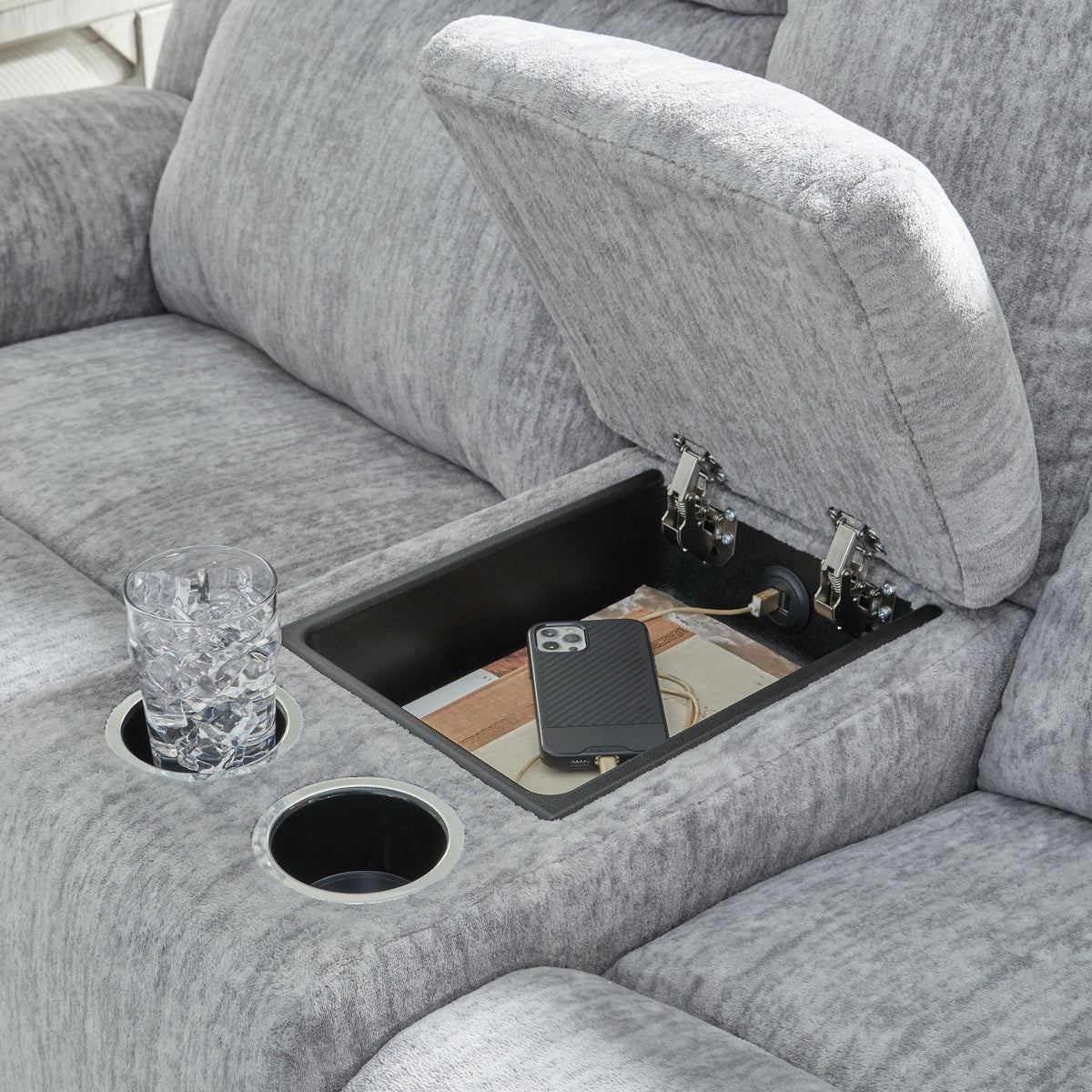 Buntington - Pewter - Dbl Reclining Loveseat with Console