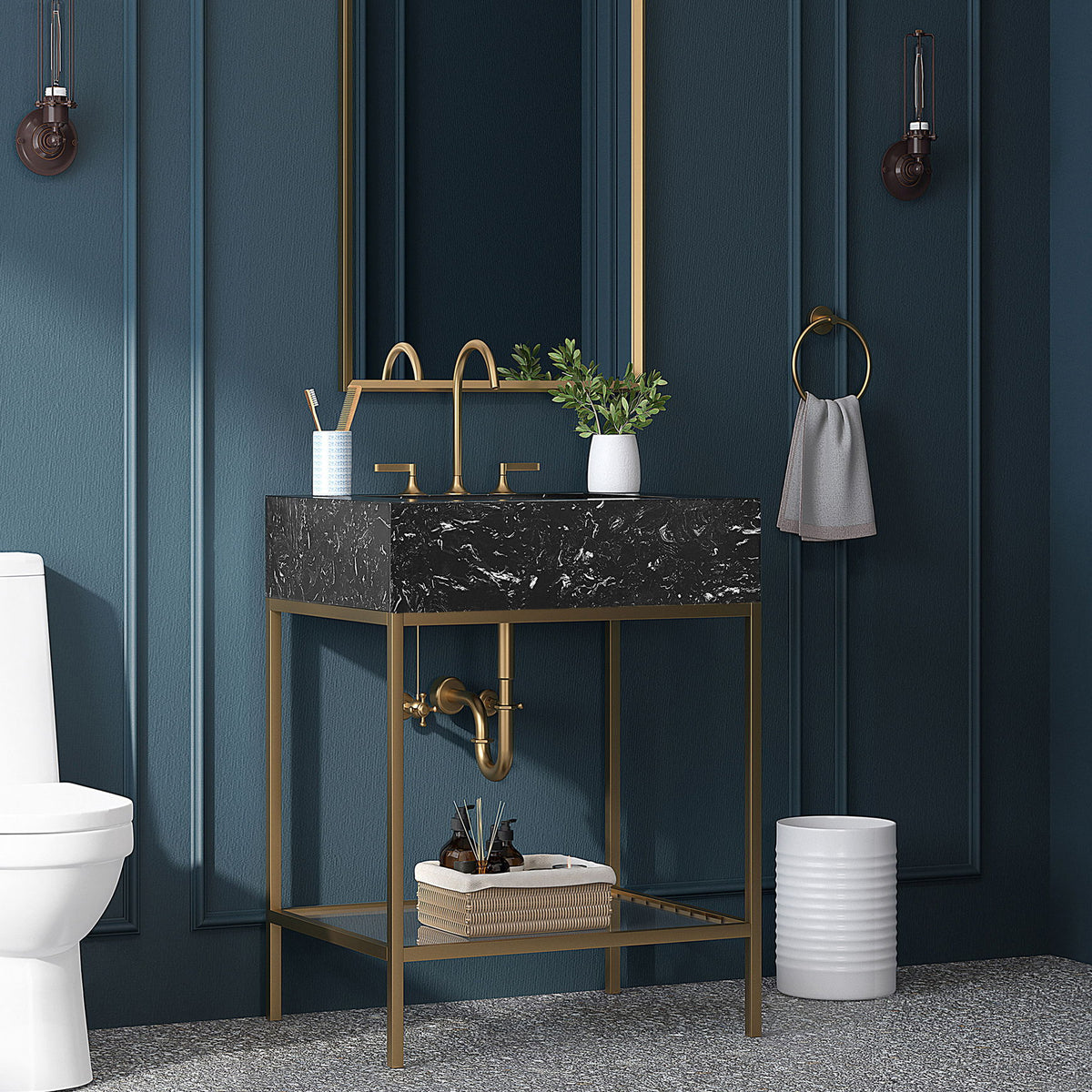 Marmo - Engineered Marble Bathroom Vanity With Gold Base