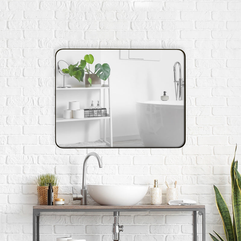 Wall Mirror Wall Mount Option Black 24-inch