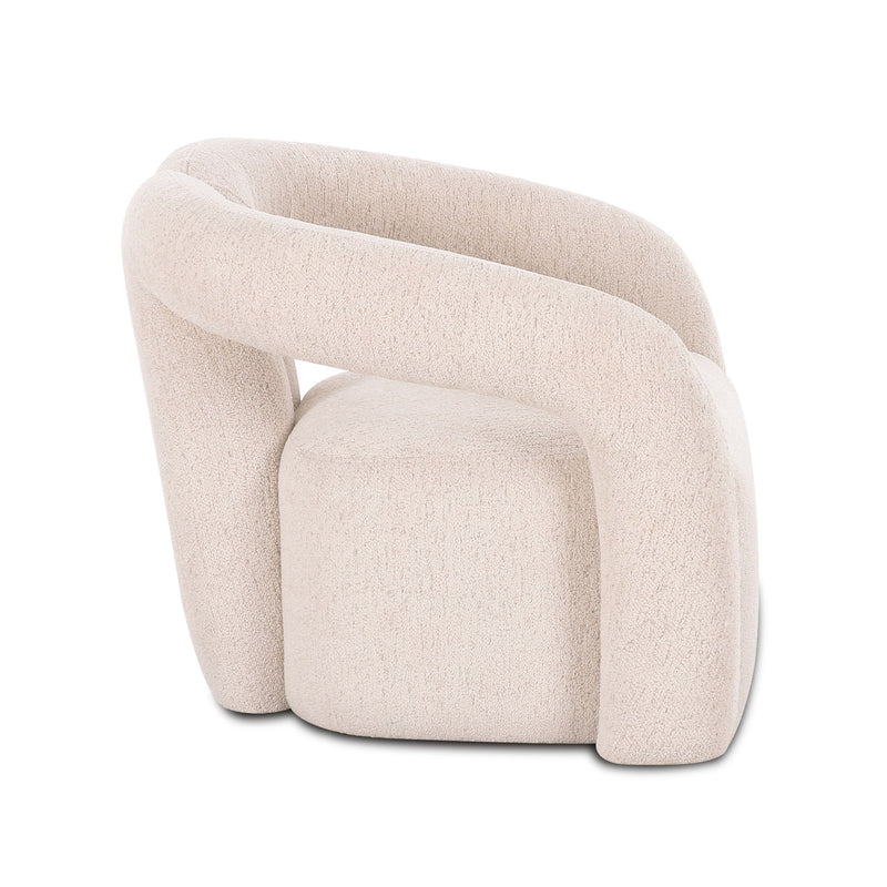 Pearl silver accent chair with enveloping back and front seat block