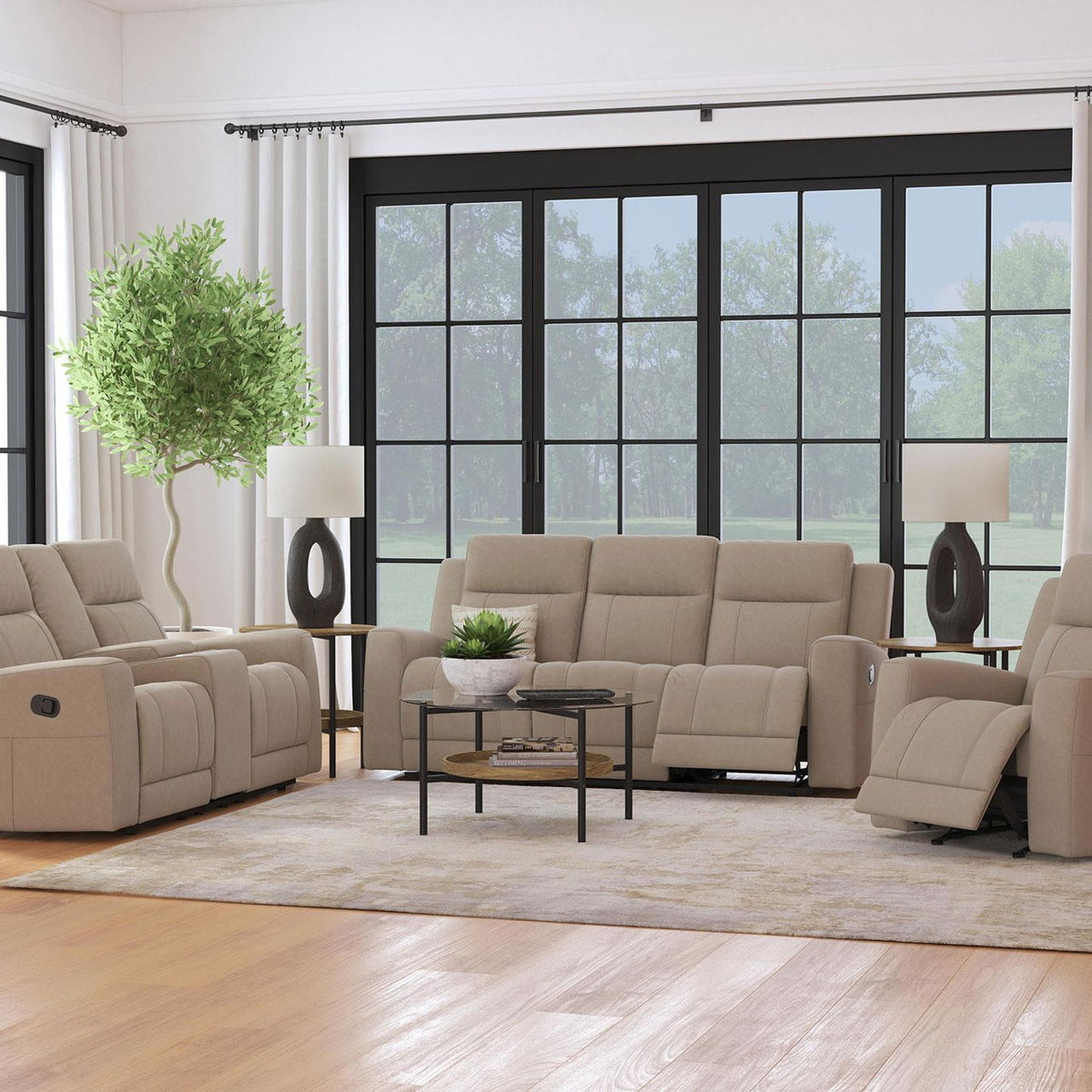 Brentwood 3-piece Upholstered Reclining Sofa Set Taupe