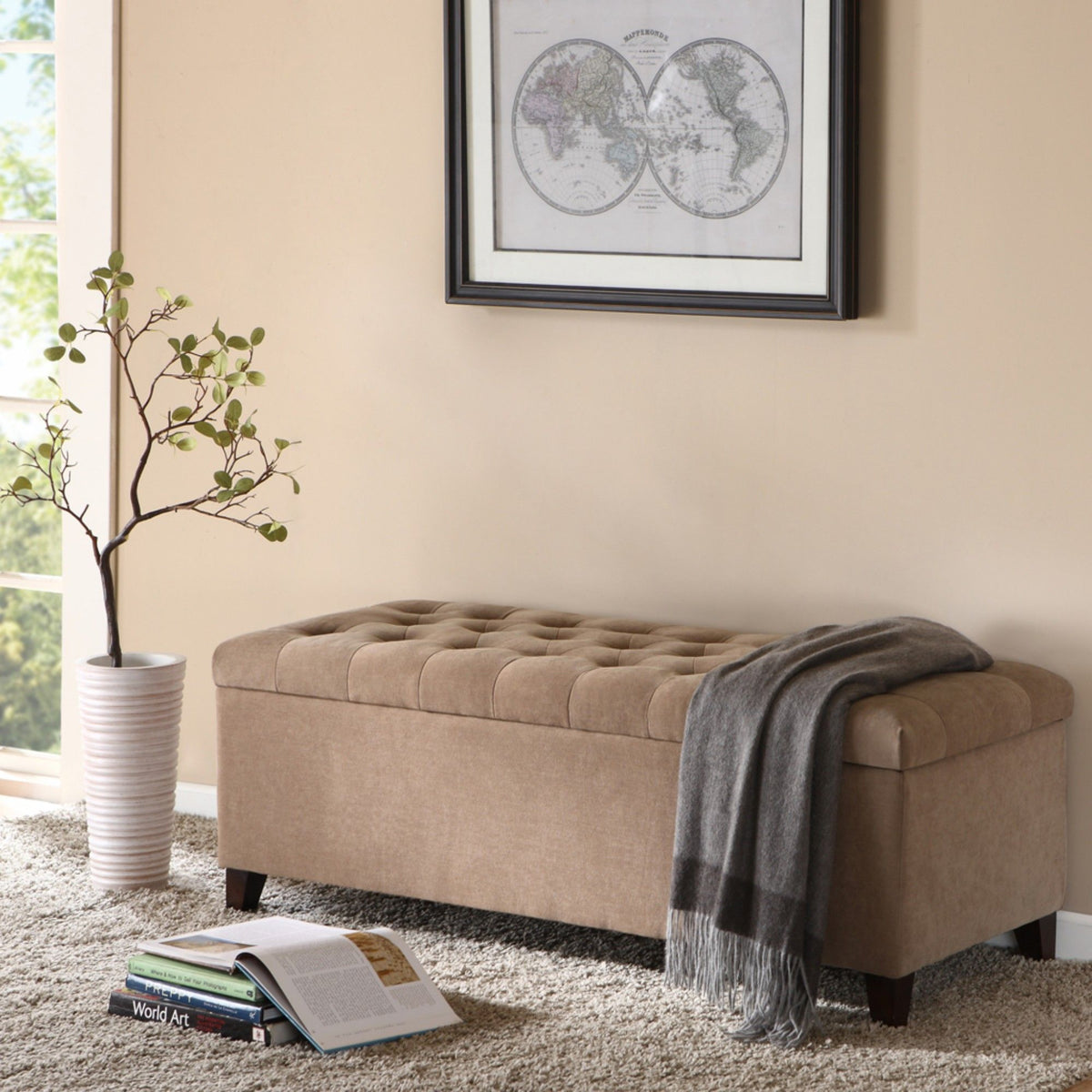 Elegant Design Tufted Top, Soft Close Storage Bench