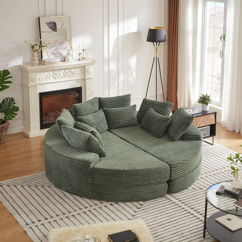 Round Oversized Sofa Bed With 5 Throw Pillows