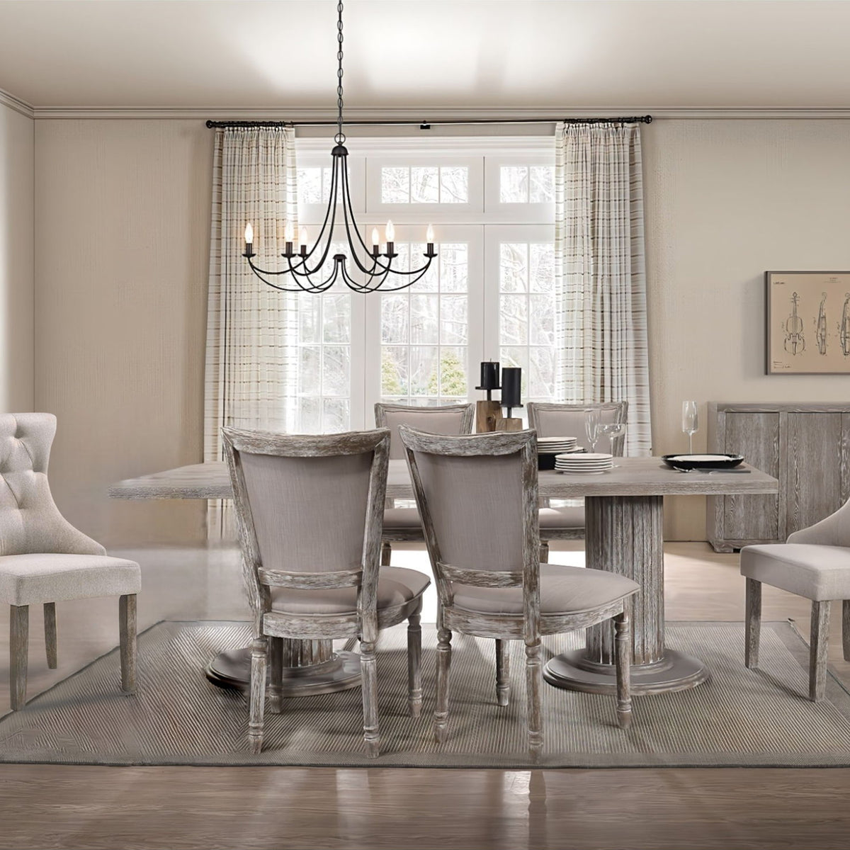 Gabrian - 7 Pieces Dining Room Set, Reclaimed - Beige / Gray