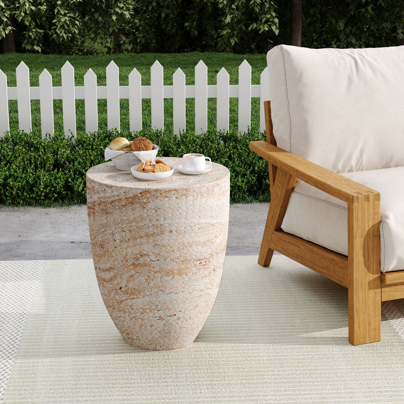 Outdoor / Indoor Lightweight, Concrete Side Table, Travertine - Beige