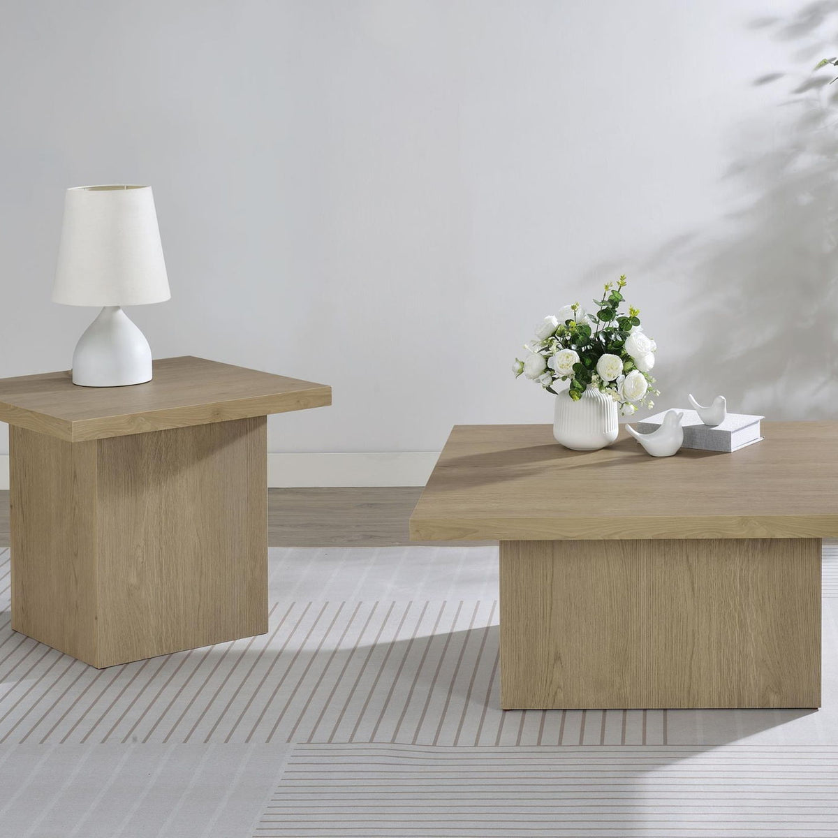 Devar 2-piece Square Cocktail Coffee End Table Set Latte