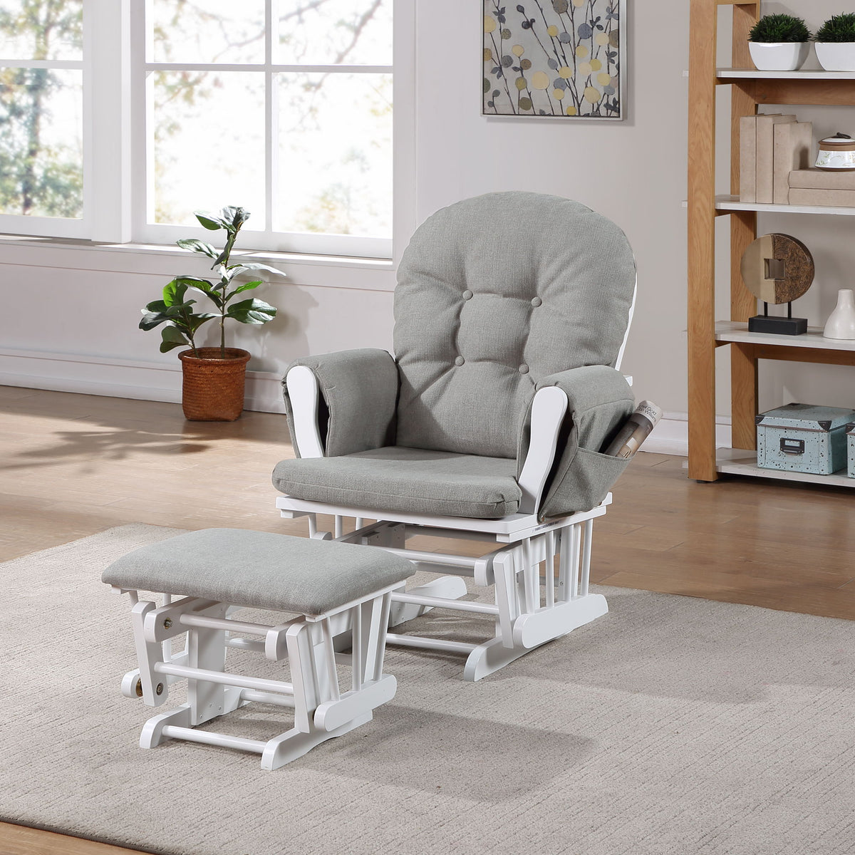 Mason - Glider And Ottoman White Wood - Gray