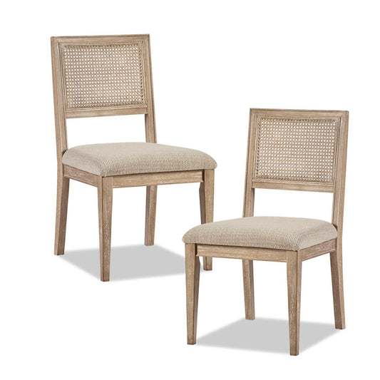 Armless Dining Chair With Cane Back And Upholstered Seat (Set of 2) - Light Brown