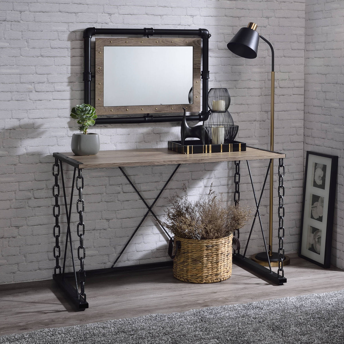 Jodie - Console Table - Rustic Oak / Antique Black