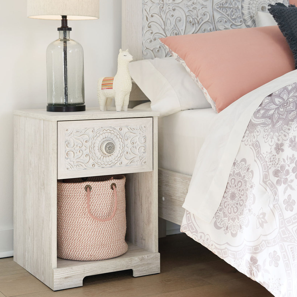 Paxberry - One Drawer Night Stand - Open Cubby - Whitewash