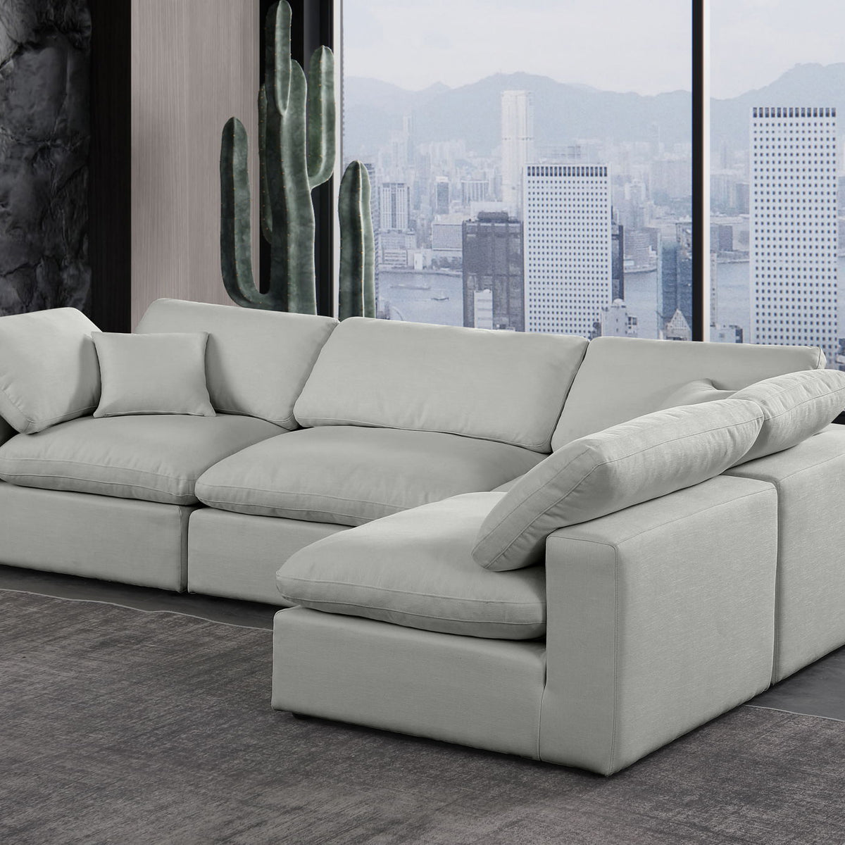 Comfy - 4 Piece Linen Fabric Modular Armless Sectional