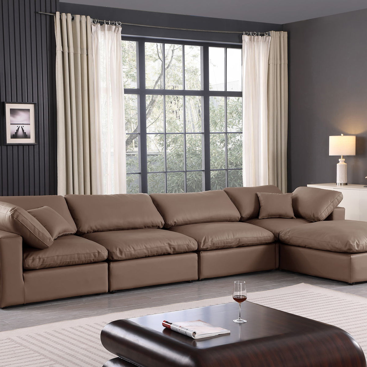 Comfy - 5 Piece Faux Leather Modular Sectional With Chaise