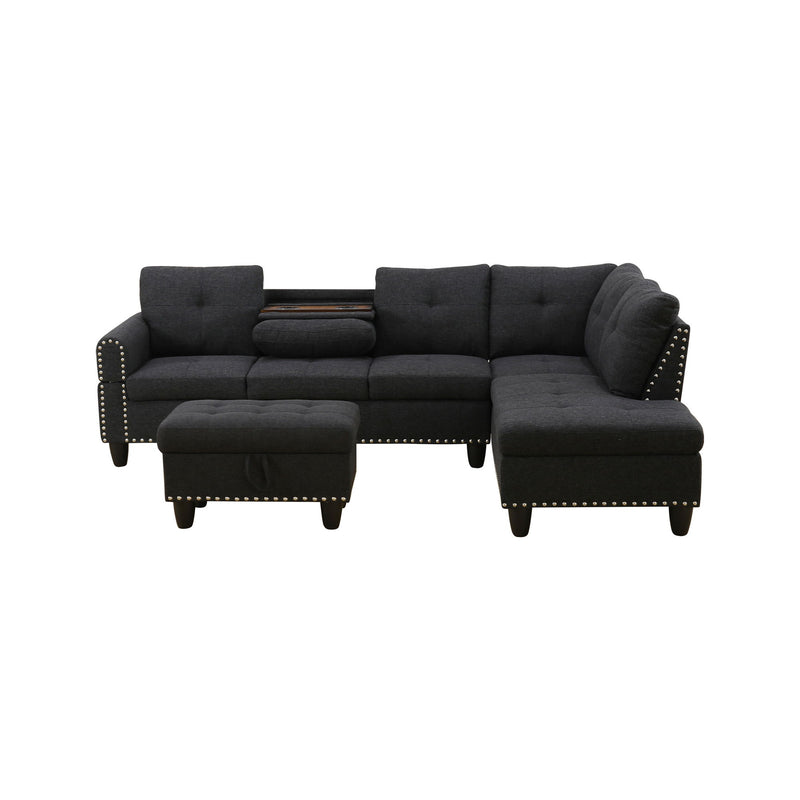 L - Shaped 3 Piece Sectional Sofa With Chaise, Storage Ottoman & Cup Holders