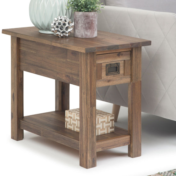 Monroe handcrafted side table with drawer and lower shelf, reclaimed-style wood finish
