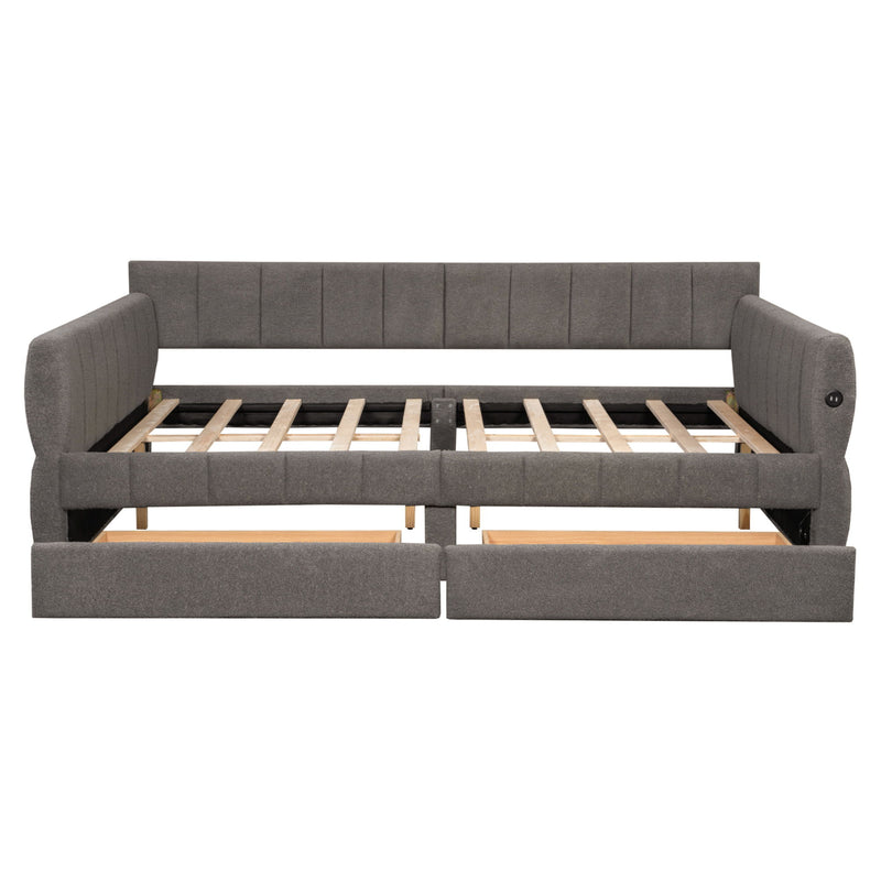 Upholstered Platform Bed With USB And 2 Drawers