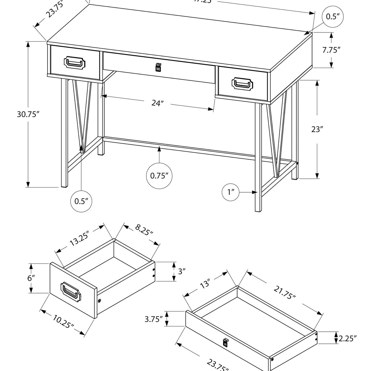 Computer Desk For Home Office, Laptop, Storage Drawers, Transitional