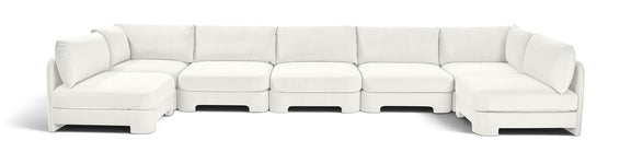 White velvet armless U-shaped sectional sofa, 7-piece set