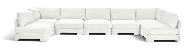 White velvet armless U-shaped sectional sofa, 7-piece set