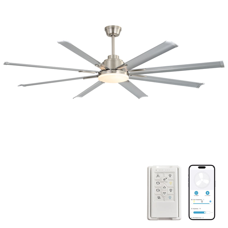 DC Motor Ceiling Fan With Dimmable Light And 8 Blade Aluminum Blades - Nickel