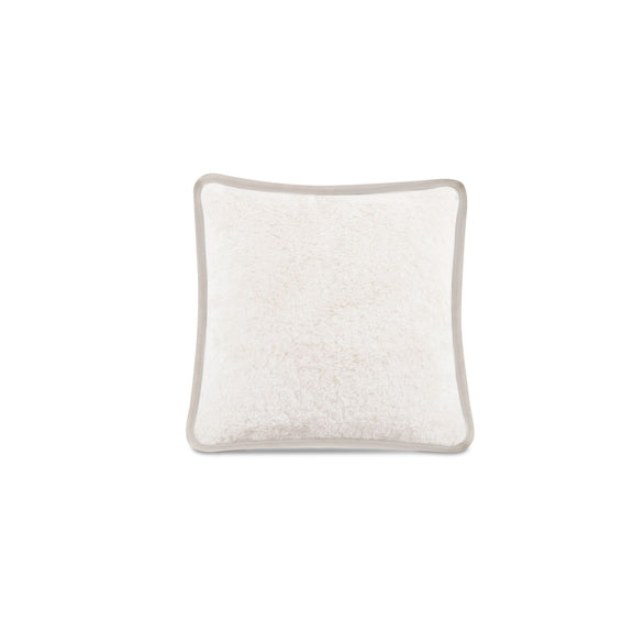 20-inch square faux fur cushion in cream/white, smooth plush face, soft edges