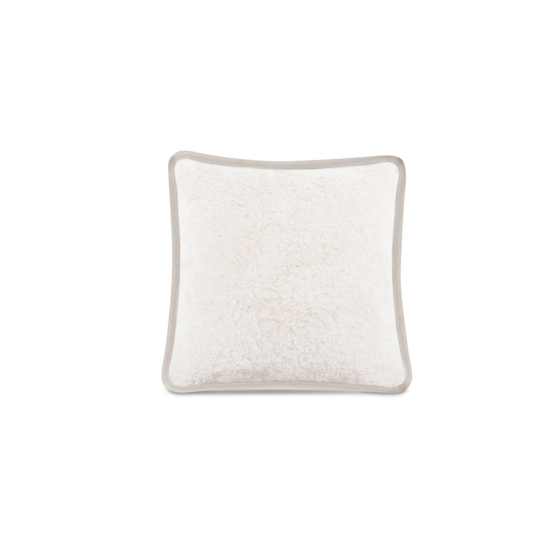 20-inch square faux fur cushion in cream/white, smooth plush face, soft edges