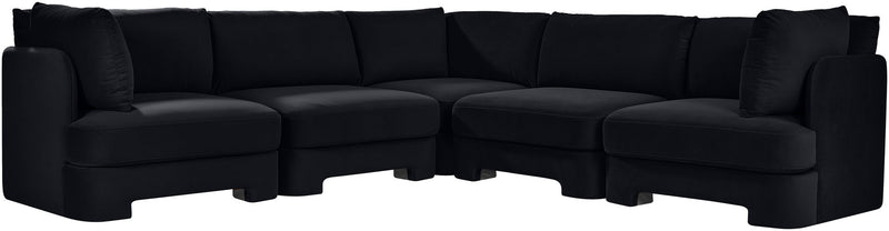 Black velvet corner sectional sofa with long chaise and back cushions