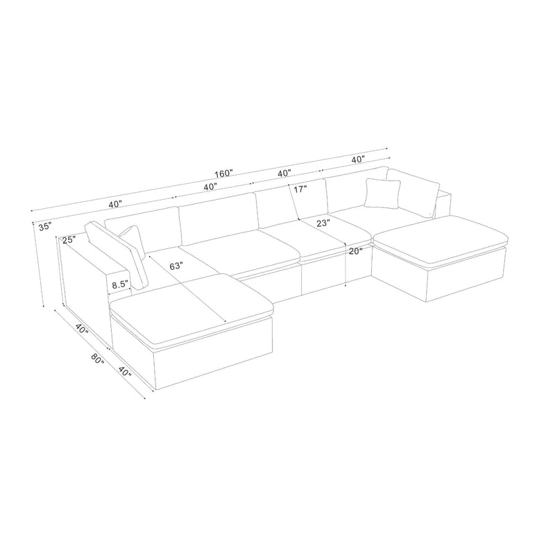 Upholstery Full Compressed Modular Sectional With Toss Pillows - Light Gray