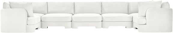White velvet U-shaped sectional sofa with seat cushions, 7-piece set