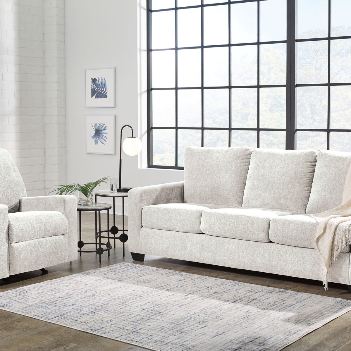 Beige fabric 3-seat sofa with matching armchairs, plush cushions and rolled arms