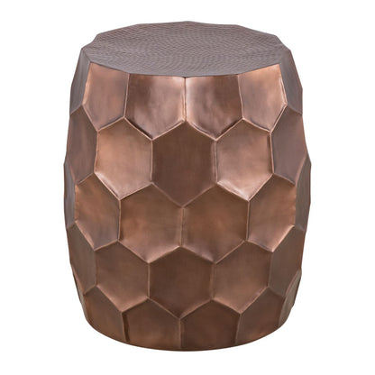 Gold hex-pattern end table with faceted sides and dark gray textured top