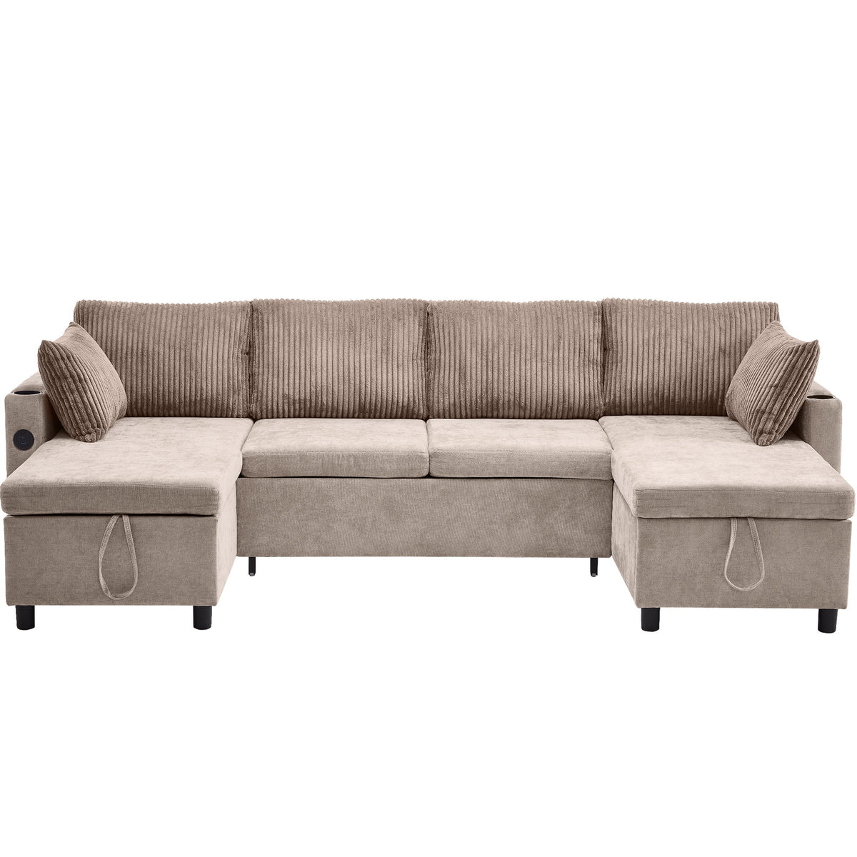 Sectional Sofa Bed With Pull Out Sleeper, USB Ports, Cup Holders