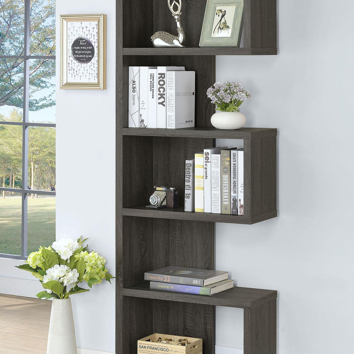 Joey 71-inch 5-shelf Bookshelf Weathered Grey