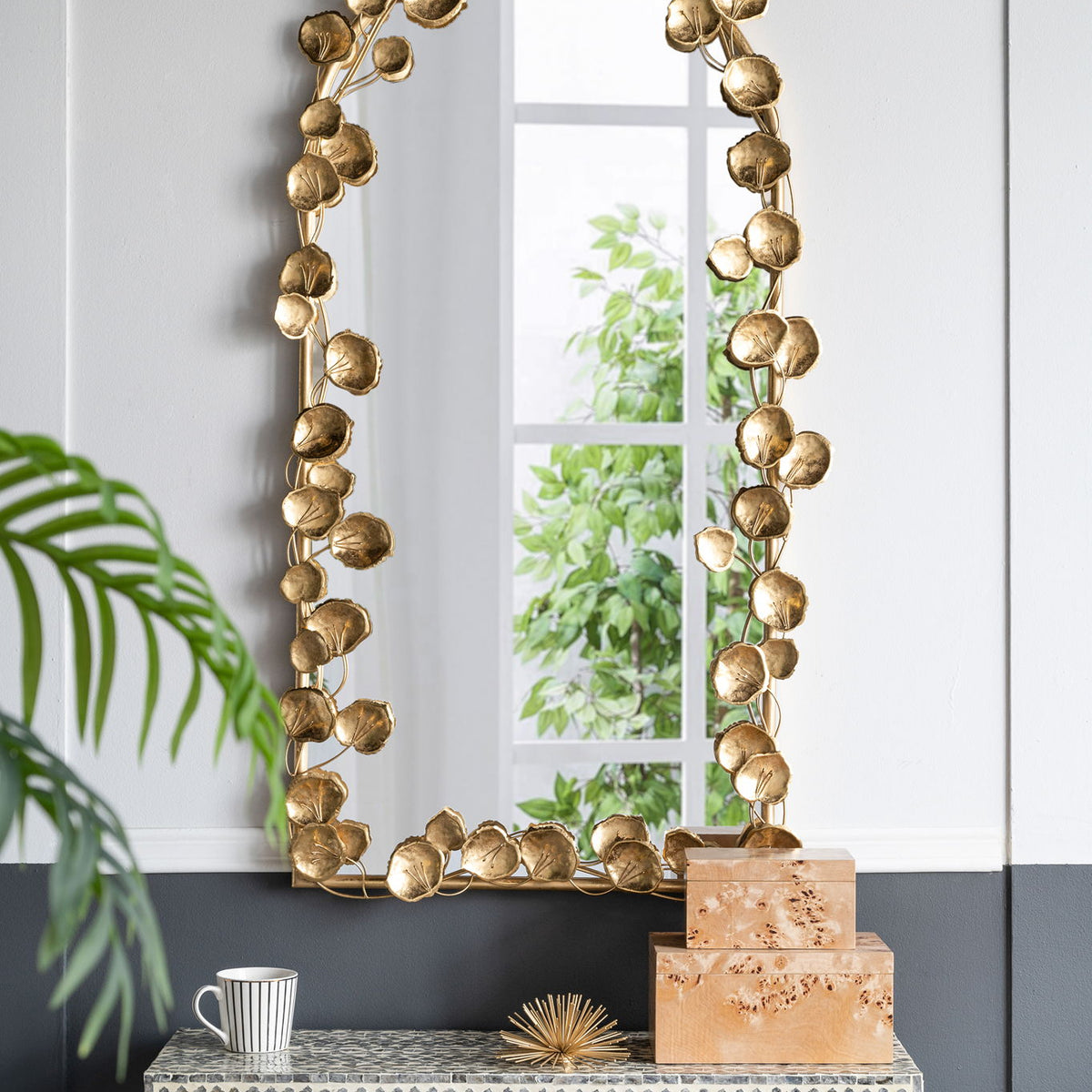 Full Length Arched Wall Mirror With en Leaf Accents Decorative Mirror For Living Room Bedroom - Gold