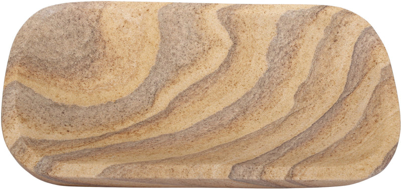 Sandstone oval tray with speckled tan and gray swirls across the surface