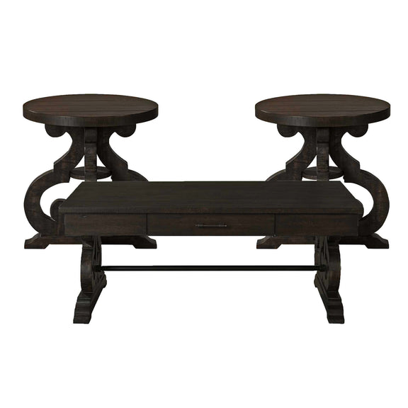 Dark gray occasional table set with two round end tables and central console