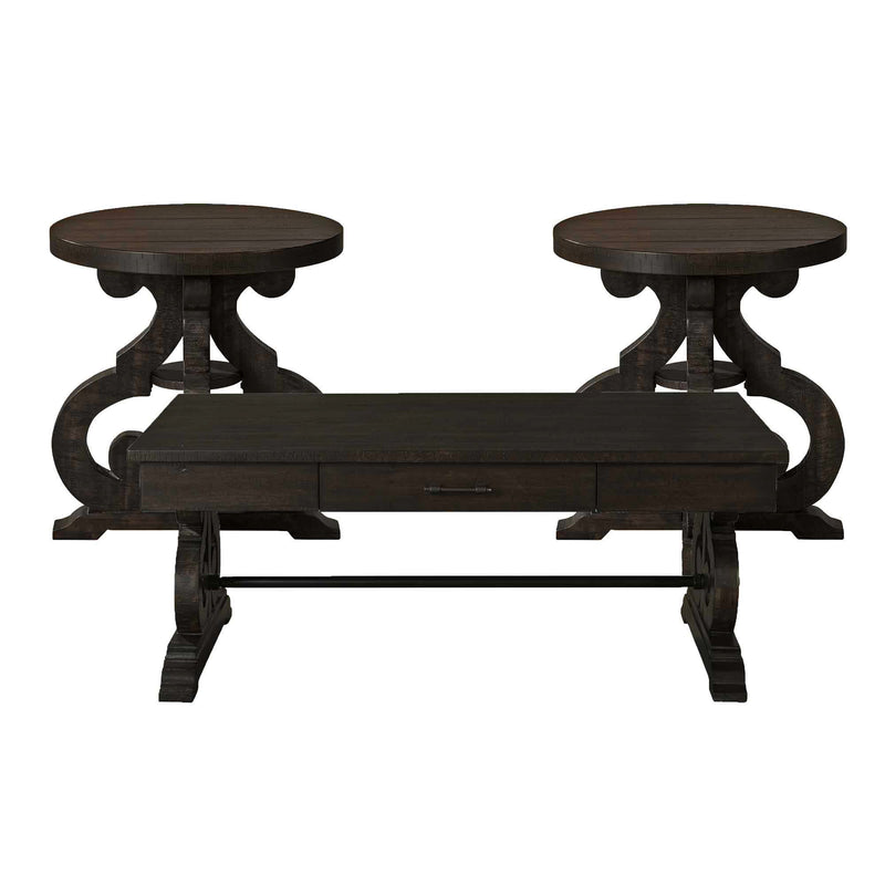 Dark gray occasional table set with two round end tables and central console