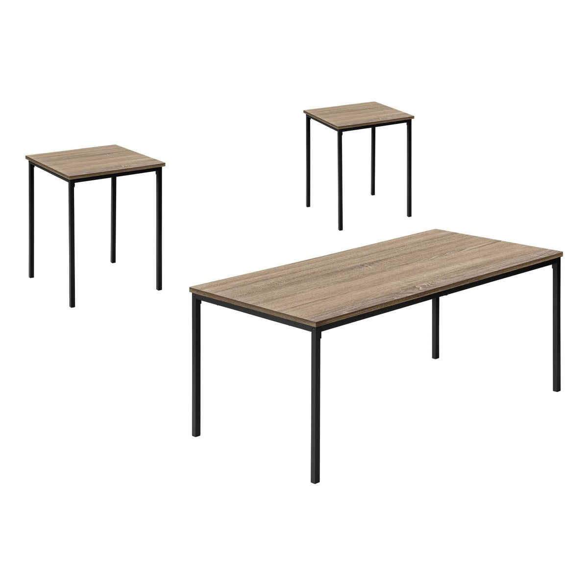 3-piece coffee table set with dark wood-look tops and black metal legs