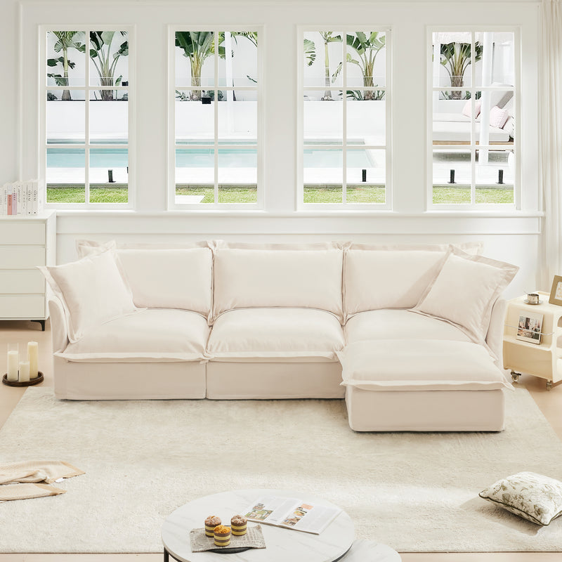 3-Seater Slipcovered L-Shaped Chenille Sectional Sofa - Cream Chenille